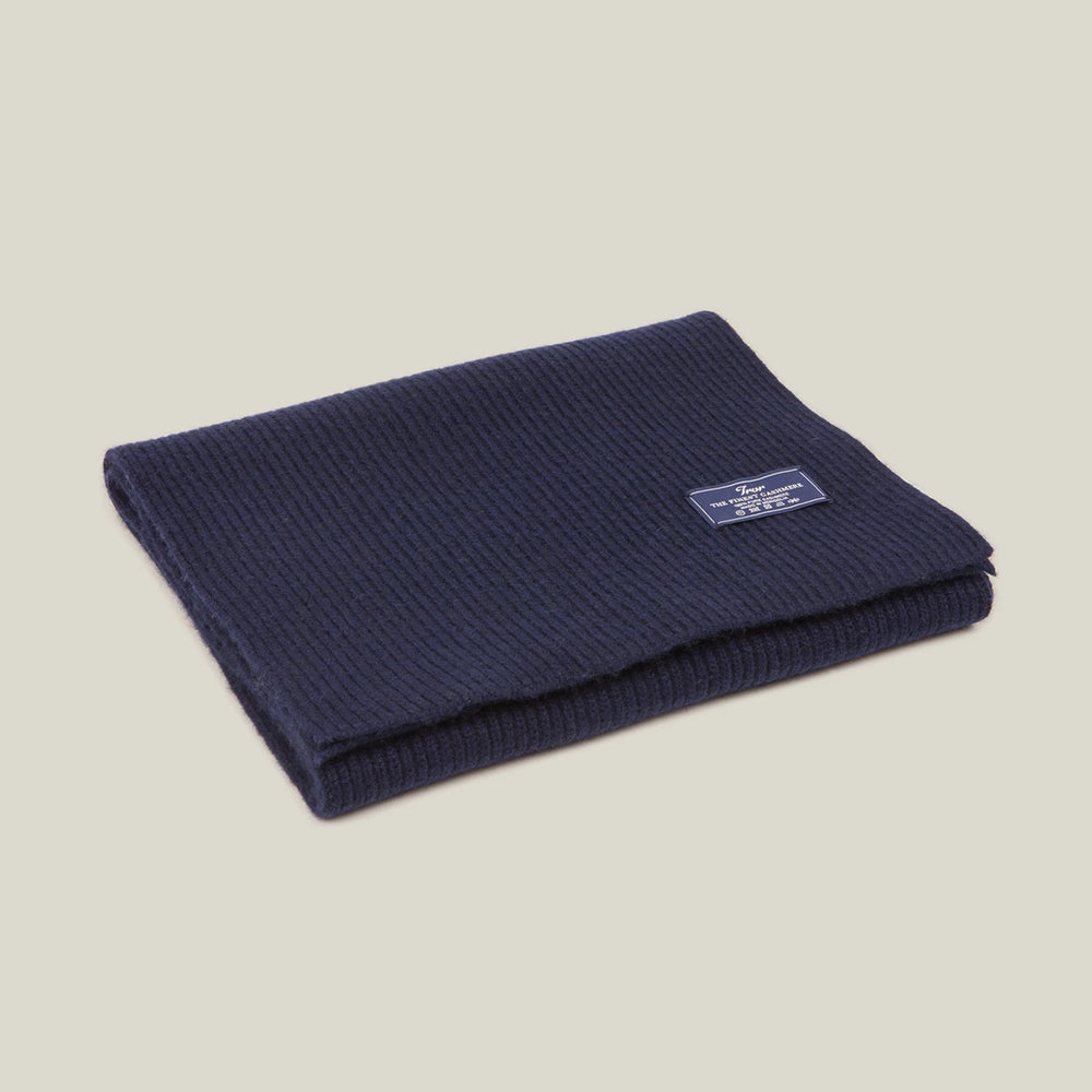 Pure Cashmere Rib Muffler Navy